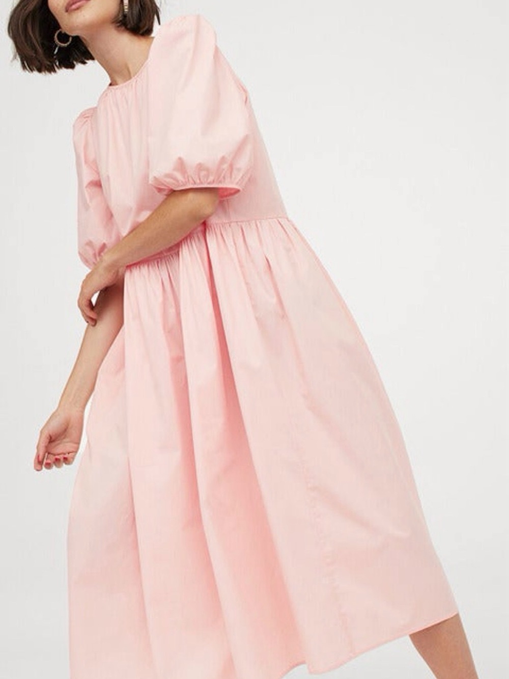 H&M Pastel Pink Puff-Sleeve Midi Dress